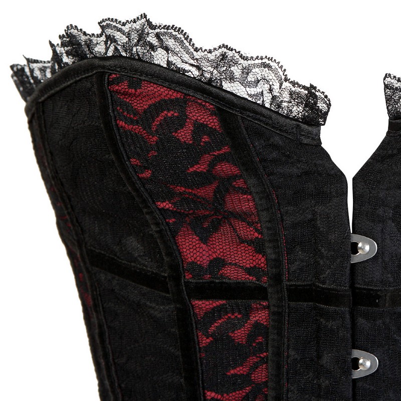 Lace Black Corset Top Women Contrast Lace Ruffle & Overlay Dance Corset Top Plus Size S-6XL Lace-up Overbust Body Shaper Waist Train Corset