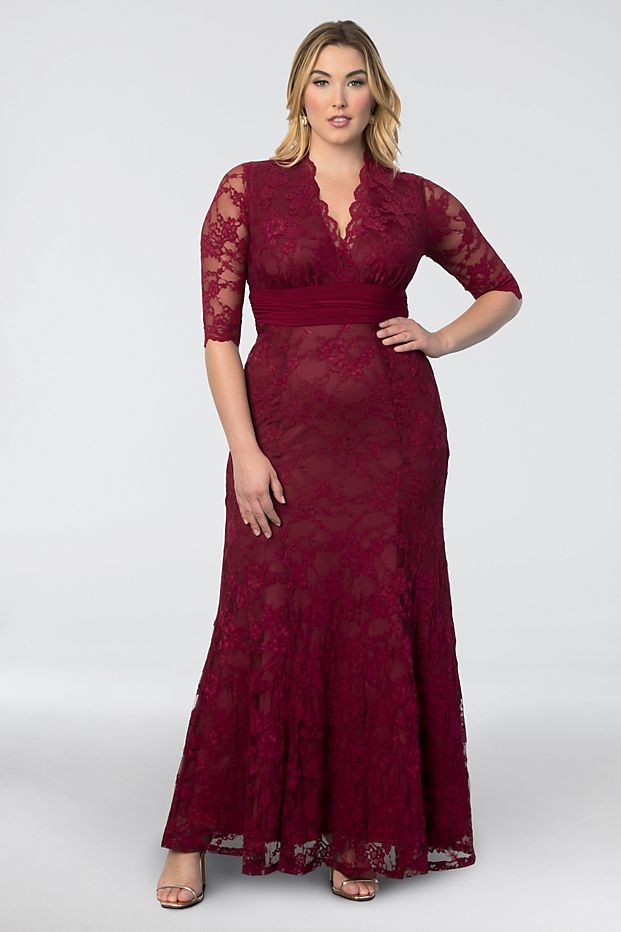 Burgundy Mermaid Plus Size Lace Prom Dresses V Neck Short Sleeves Evening Gown Floor Length Formal Dress