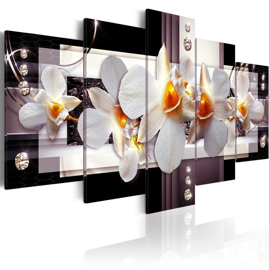 (No Frame)5PCS/Set Fashion Wall Art Canvas Painting Purple Orange Orchid Flower Modern Home Decoration,Choose Color And Size