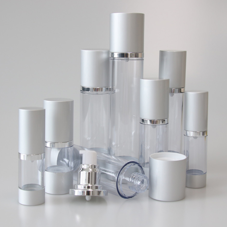 Silver Empty Cosmetic Airless Bottle 15ml 30ml 50ml Portable Refillable Plastic Pump Bottles for Liquid Lotion Essence