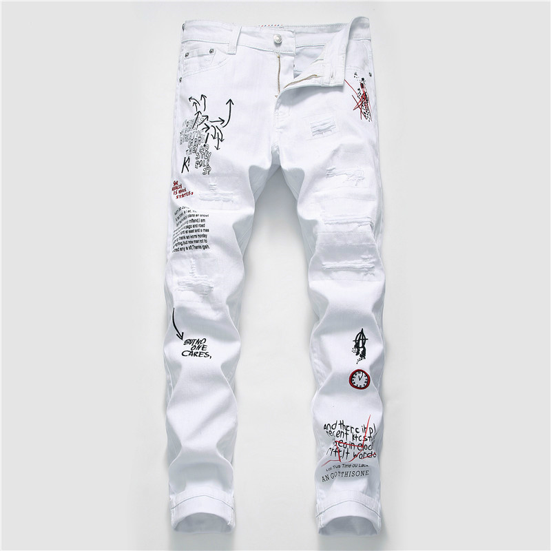 New Men Fashion Streetwear embroidery Ripped white black skinny Jeans Hip Hop Punk Casual stretch denim jeans trousers
New Men Fashion Streetwear embroidery Ripped white black skinny Jeans Hip Hop Punk Casual stretch denim jeans trousers