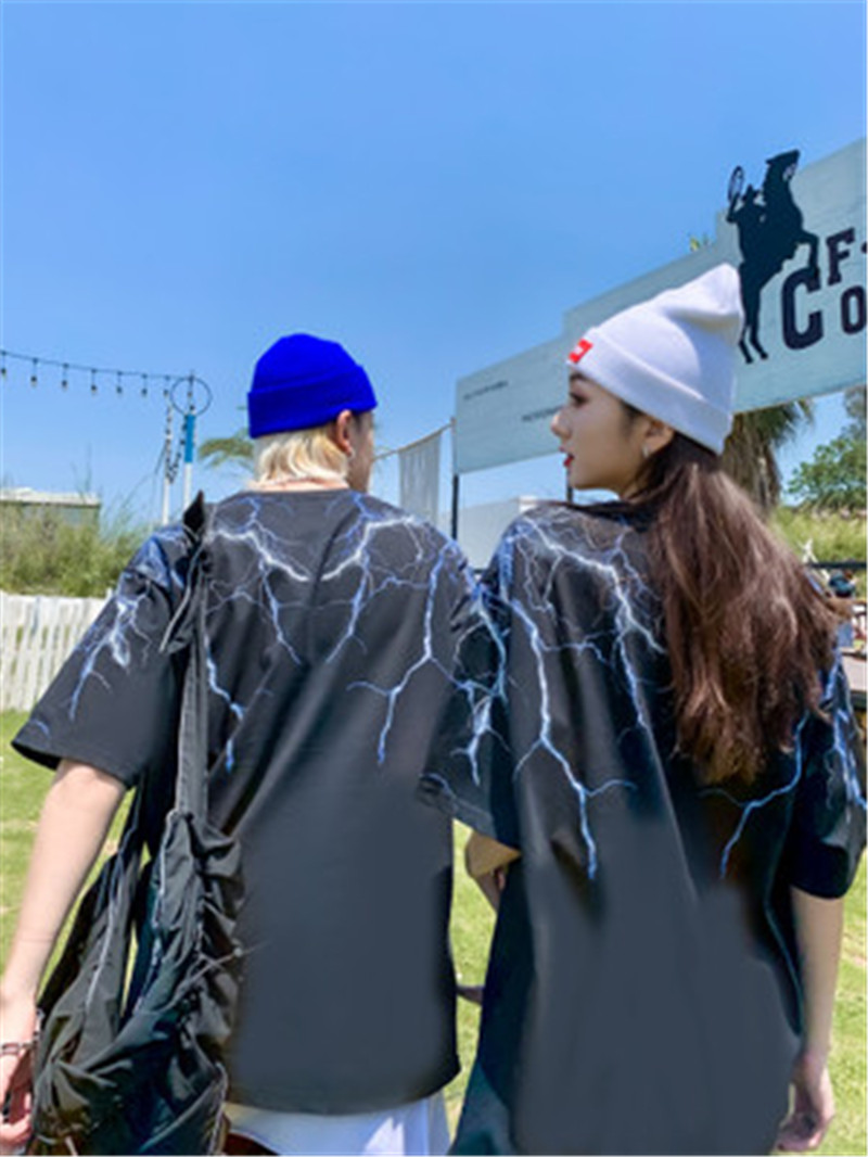 Oversize Loose Print Man T-shirt Crew Neck Sleeve Lightning Print Male Tshirt Trend Couple Large Size Mens Wear Loose Tees Tops, White;black
Oversize Loose Print Man T-shirt Crew Neck Sleeve Lightning Print Male Tshirt Trend Couple Large Size Mens Wear Loose Tees Tops, White;black