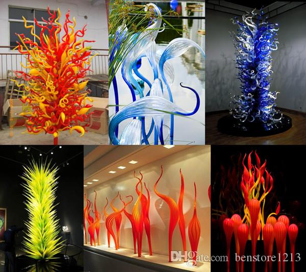 Top Quality Hand Blown Glass Reed Floor Lamp Orange Murano Glass Sculpture Modern Decor 100% Mouth Blown Glass Sculpture for Party Garden
