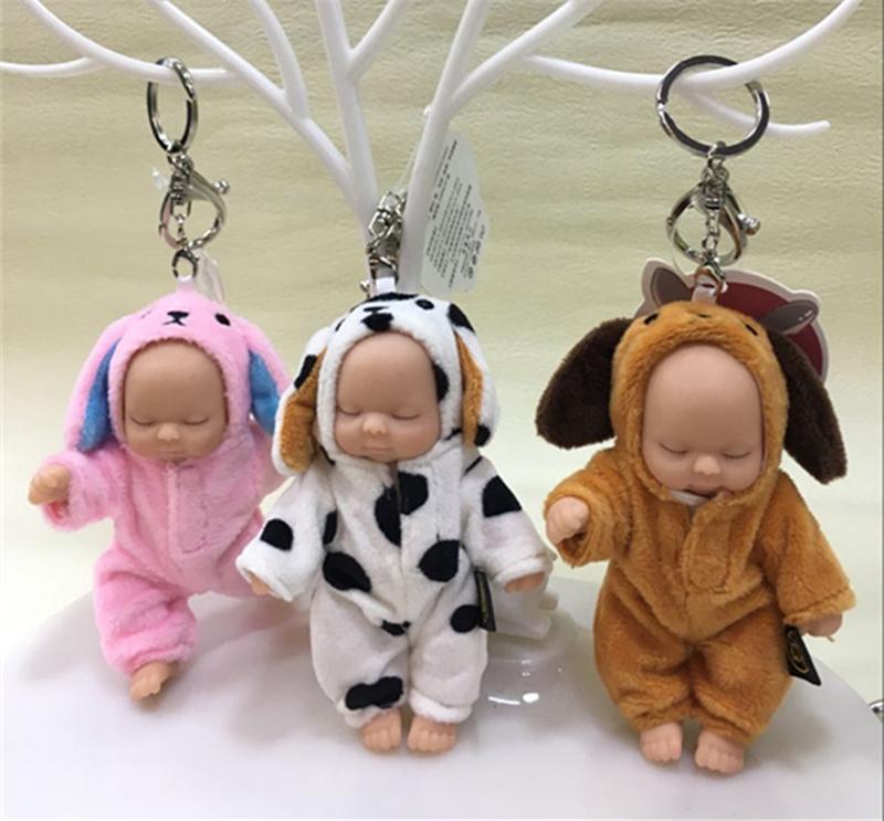 New Cute Sleeping Baby Doll Keychains for Women Bag Toy Key Ring Fluffy Fur Plush Key Chains Can Be Twisted 360 Degree Joints Undressed