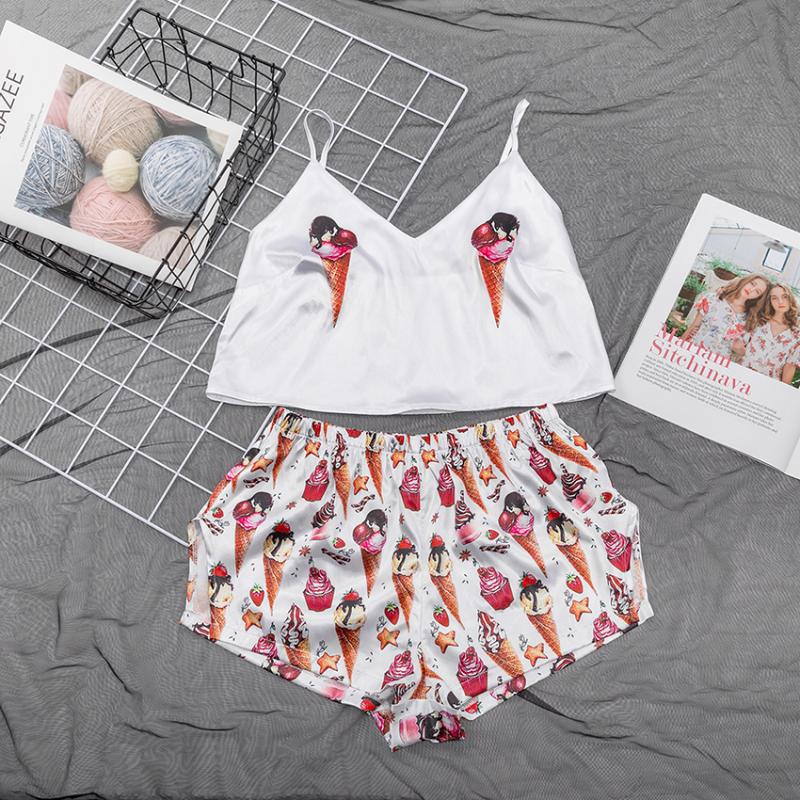 Suphis V Neck Ice Cream Print Sexy Sleepwear Women Sleeveless Satin Pajamas Pattern Two Piece Sets Pajama Summer Lounge Wear
Suphis V Neck Ice Cream Print Sexy Sleepwear Women Sleeveless Satin Pajamas Pattern Two Piece Sets Pajama Summer Lounge Wear