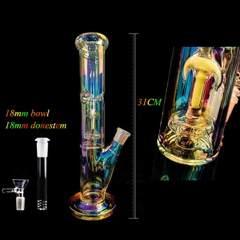 

12.2 Inch Colourful Glass Water Bong Smoking Hookah Thick 31cm Unique Straight Shape Bongs with 18 mm Donestem 14mm Bowl In Stock