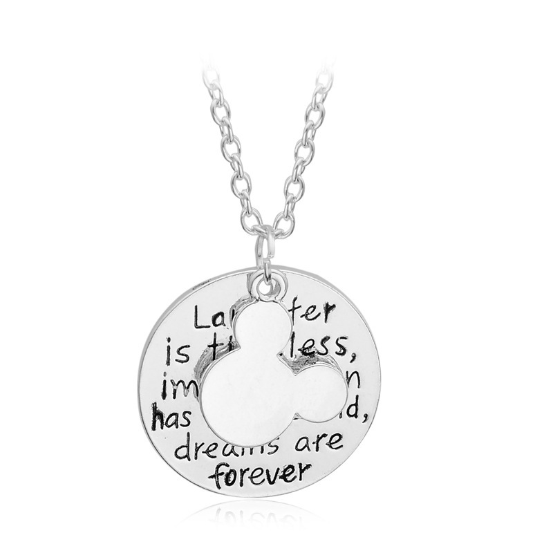 "Laughter is Timeless, Imagination has no age and Dreams are Forever" Mouse Avatar Ears Pendant Necklace Women Jewelry, Silver
"Laughter is Timeless, Imagination has no age and Dreams are Forever" Mouse Avatar Ears Pendant Necklace Women Jewelry, Silver