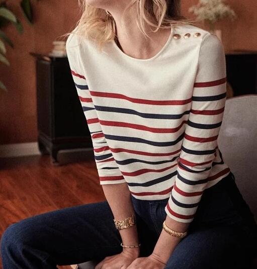 Women sweatshirt vintage stripe cotton shoulder button long sleeve T-shirt jersey High-quality temperament clothes top Size -L, Pictrues
Women sweatshirt vintage stripe cotton shoulder button long sleeve T-shirt jersey High-quality temperament clothes top Size -L, Pictrues