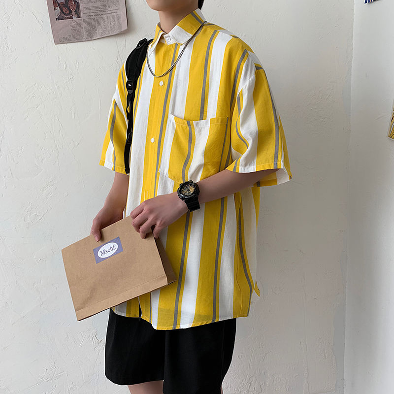 2020 Summer Men's Casual Hawaiian Shirt Short Sleeve Loose Stripe Printing Camisa Masculina French Cuff Mens Fashion Shirts, Yellow
2020 Summer Men's Casual Hawaiian Shirt Short Sleeve Loose Stripe Printing Camisa Masculina French Cuff Mens Fashion Shirts, Yellow