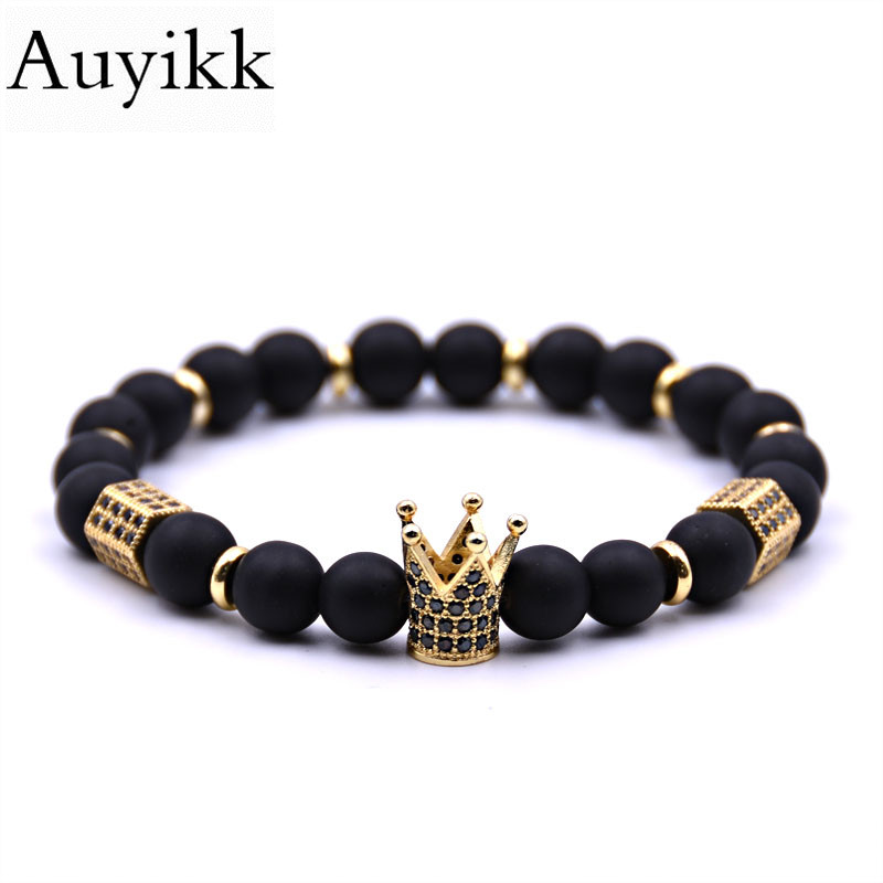 Auyikk Micro Pave Black CZ Zirconia Crown Charm Bracelets Matte Stone Beads Bracelet Men Pulseras Mujer bileklik
Auyikk Micro Pave Black CZ Zirconia Crown Charm Bracelets Matte Stone Beads Bracelet Men Pulseras Mujer bileklik