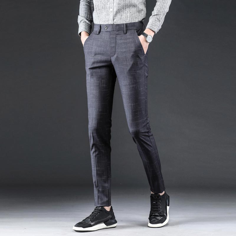 2019 Summer Suit Plaid Pants Men Business Slim Fit Mens Trousers Zipper Formal Mens Skinny Dress Pants Pantalones Hombre Vestir