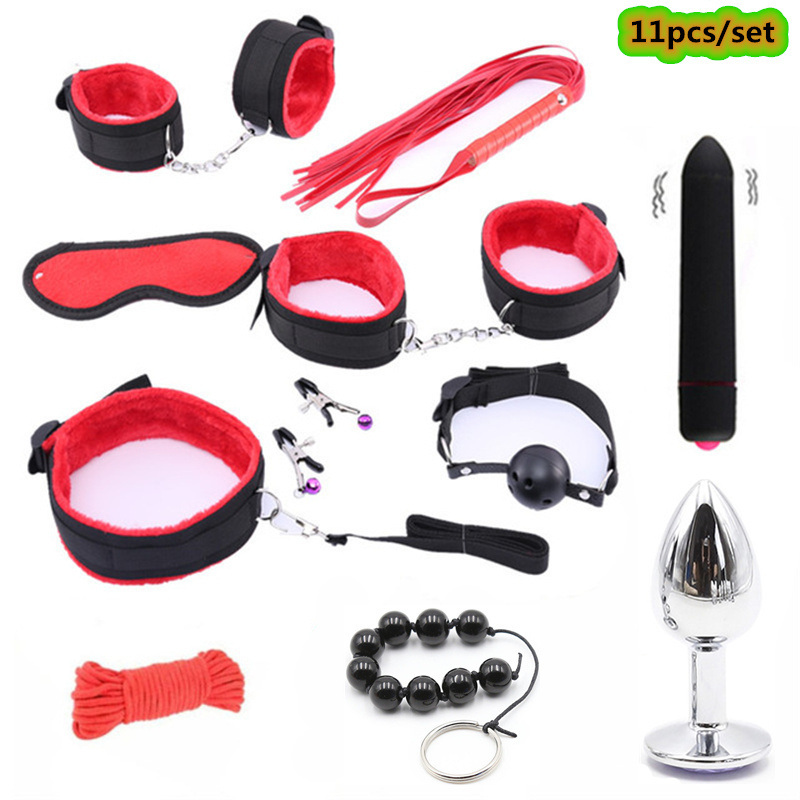 Sex Toys for Women Men Nylon BDSM Sex Bondage Set Sexy Lingerie Handcuffs Whip Rope Anal Plug Vibrator SM Products Adults Games Y200421