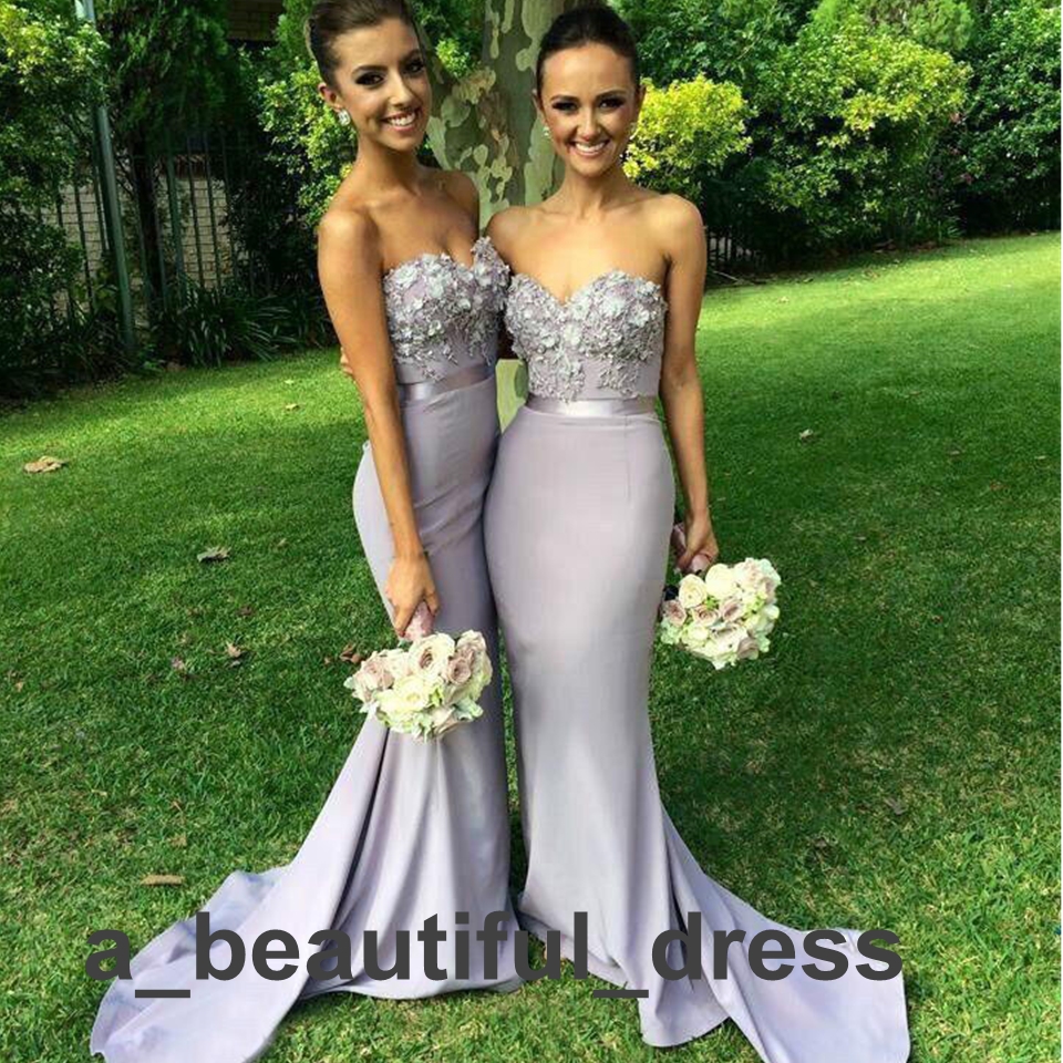 Free Shipping Elegant Lilac Long Bridesmaid Dress Mermaid Appliques Maid of Honor Dress Vestido Para Madrinha De Casamento BD8891