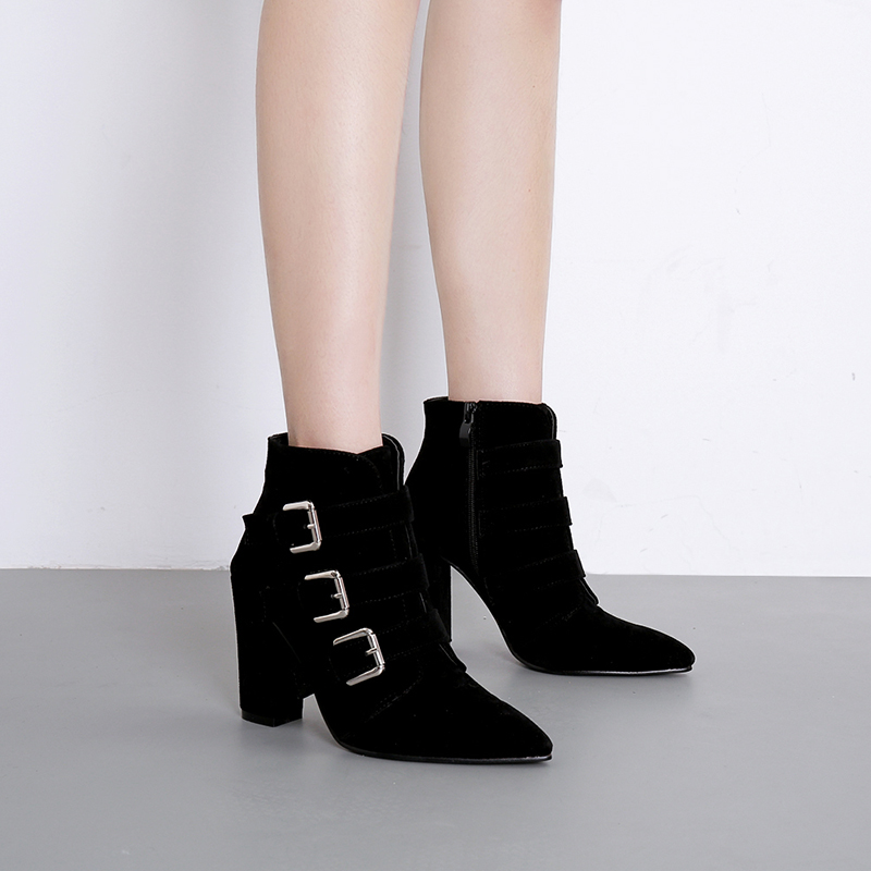 Hot Sale-Woman Buckle High Heels Shoes Zip Short Knight Boots Ladies Motorcycle Boot Flock Pointed Toe Zapatos De Mujer Black
Hot Sale-Woman Buckle High Heels Shoes Zip Short Knight Boots Ladies Motorcycle Boot Flock Pointed Toe Zapatos De Mujer Black