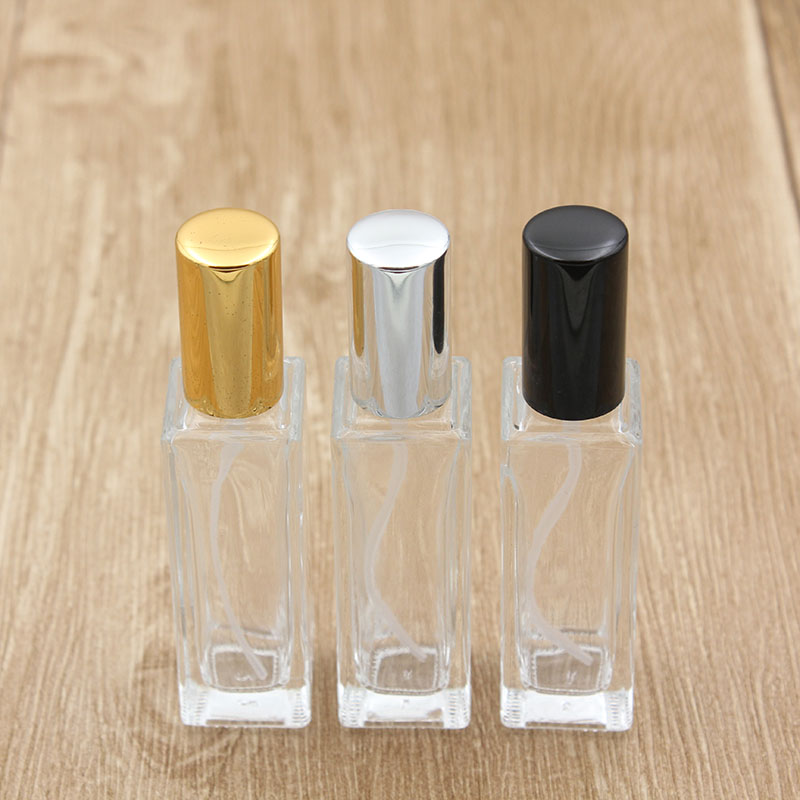 Clear Portable Glass Perfume Spray Bottle 10ml 20ml Empty Cosmetic Containers with Atomizer Gold Silver Cap Fragrance Bottles
