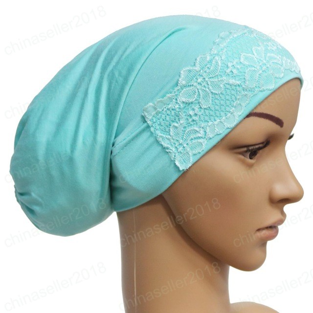 Women Muslim Inner Cap Under Scarf Islamic Patchwork Turban Hats Hijab Headwear Wrap Lace Bonnet Hair Loss Arab Islamic Beanie