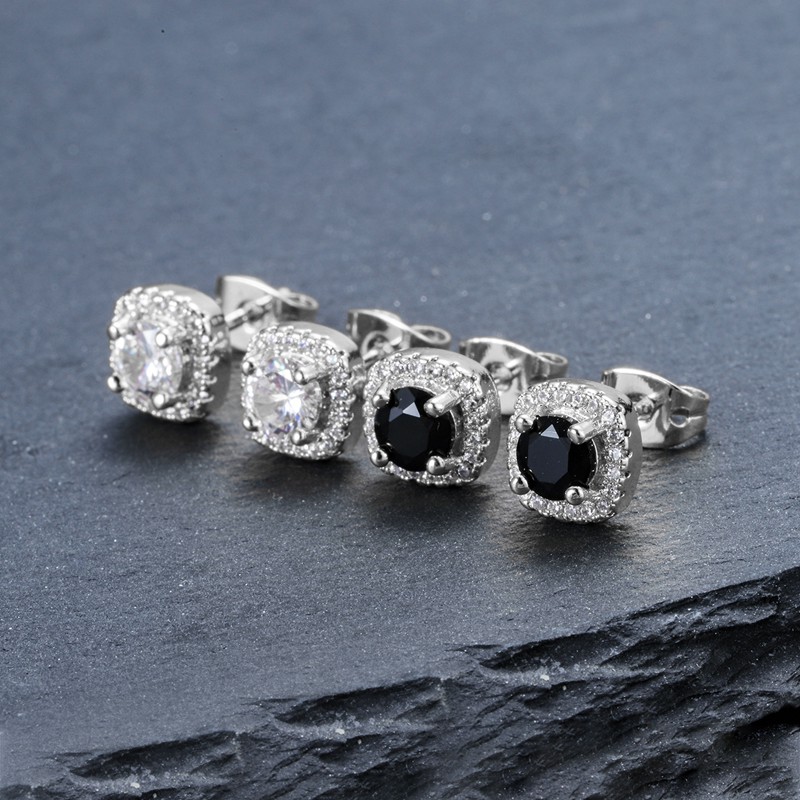 Mens Hip Hop Stud Earrings Jewelry High Quality Fashion Round Gold Silver Black Diamond Earring