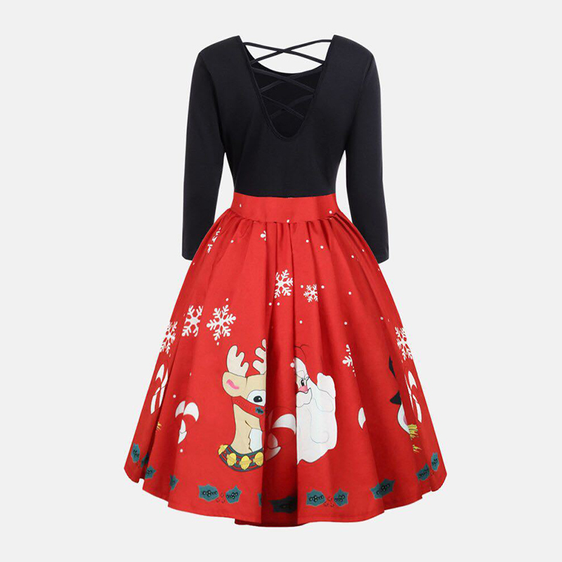 Winter Christmas New Year Festive Vintage Party Dress Ladies Hollow Out Long Sleeve Sexy Dress Women Elegant A Line Red Dress Y19012102
