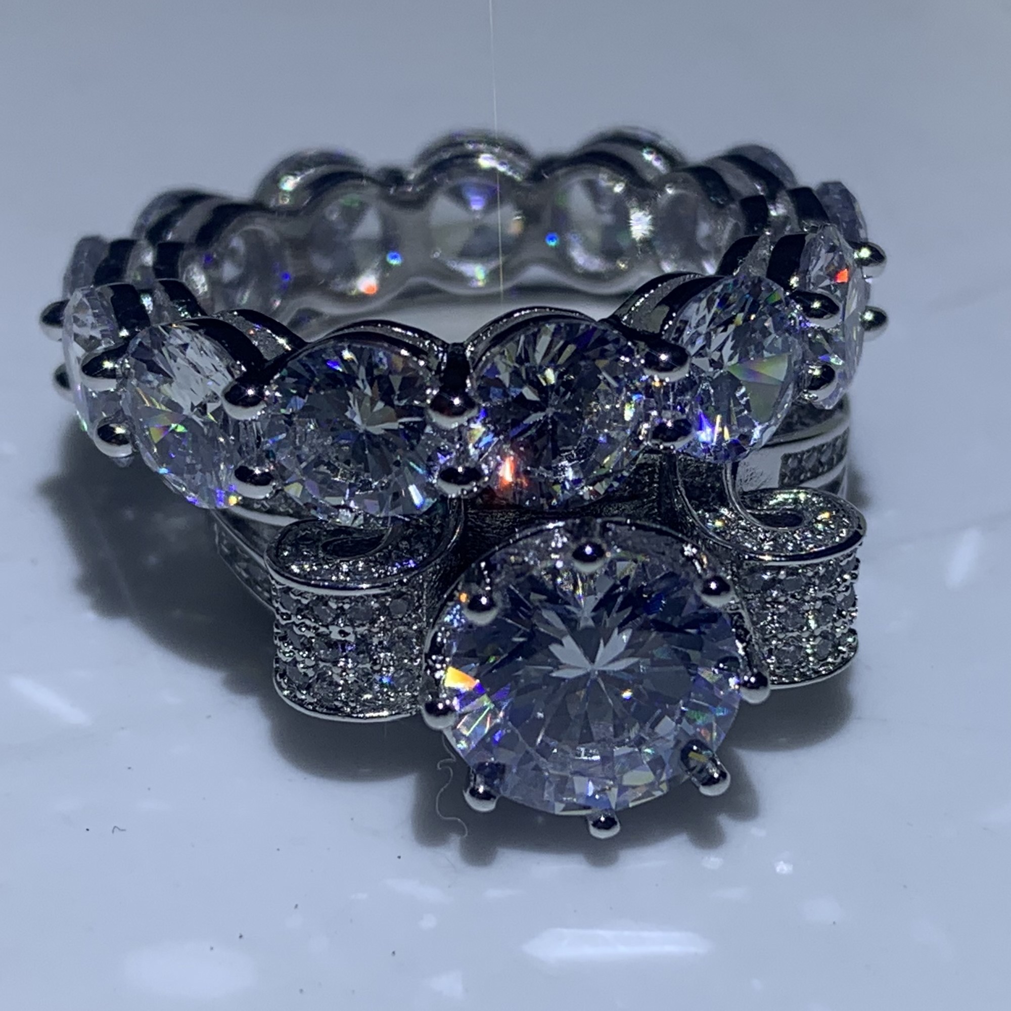 Victoria Wick Sparkling Luxury jewelry 925 Sterling Silver Round Cut White Topaz CZ Diamond Couple Rings Eternity Women Wedding Bridal Ring