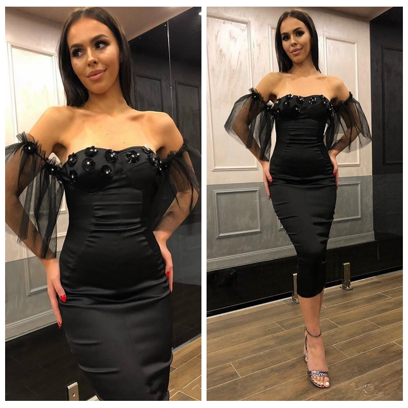 2020 Sweetheart Sheath Tea Length Prom Dresses With Flowers Adorned Formal Short Cocktail Party Gowns Middle East Vestidos De Fiesta, Black
2020 Sweetheart Sheath Tea Length Prom Dresses With Flowers Adorned Formal Short Cocktail Party Gowns Middle East Vestidos De Fiesta, Black