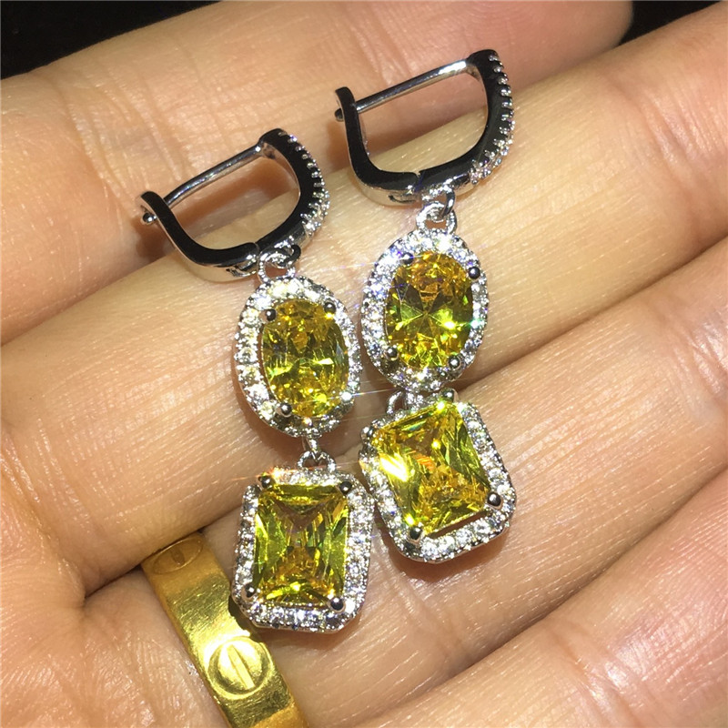 Vecalon Fashion Lady Dangle earring 5A Zircon Cz 925 Sterling silver Party wedding Drop Earrings for women Bridal Jewelry