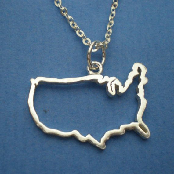 Outline United States Map Pendant Necklace Geometric USA Silhouette American Country Nation Continent Charm Chain Necklaces