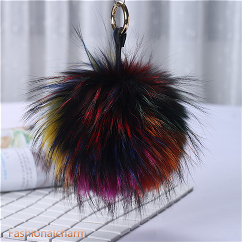 15cm/6" Large Real Raccoon Fur Ball Pompom Bag Charm Keyring Phone Purse Handbag Tassels Gift