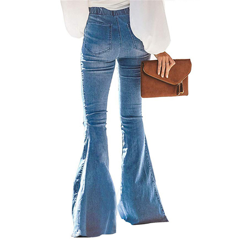 Vintage Bell-Bottoms Jeans Denim Flare Pants Wide Leg Women Casual Boot-Cut Pant Female Trousers For Women Knee Hole