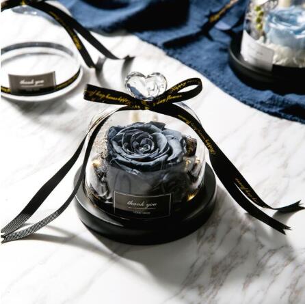 Decorative Flowers & Wreaths) Preserved Valentines Day Gift Exclusive Rose In Glass Dome With Lights Eternal Real