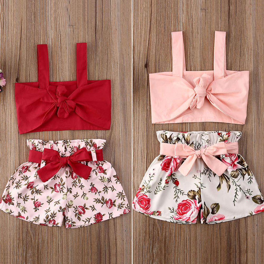 Kids Clothing Sets Girls floral Outfits Summer Knot Suspender Vest Tops + Bow Flower Print Short 2pcs/sets Toddler Baby Clothes M1755, White
Kids Clothing Sets Girls floral Outfits Summer Knot Suspender Vest Tops + Bow Flower Print Short 2pcs/sets Toddler Baby Clothes M1755, White