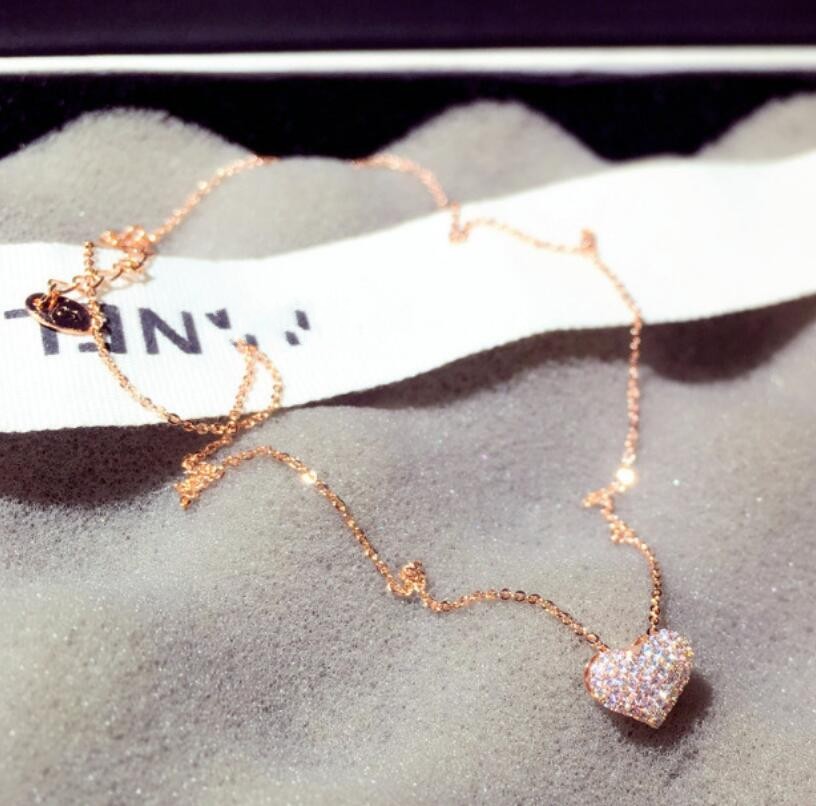 Choucong Brand Fine Jewelry Sterling Sier Pave CZ Crystal Dia Heart Pendant New Women Wedding Clavicle Chain Necklace Gift