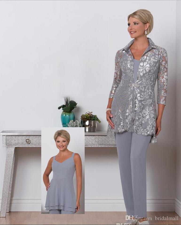 Grey Chiffon Lady Mother Pants Suits With Lace Coat Mother of The Bride pant suits With Jacket Women Formal Party Dress Trouser suits
Grey Chiffon Lady Mother Pants Suits With Lace Coat Mother of The Bride pant suits With Jacket Women Formal Party Dress Trouser suits