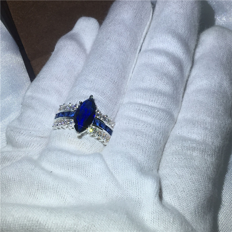 Handmade Marquise Cut 5ct Blue 5A zircon Cz 925 Sterling silver Engagement wedding band ring for women Jewelry