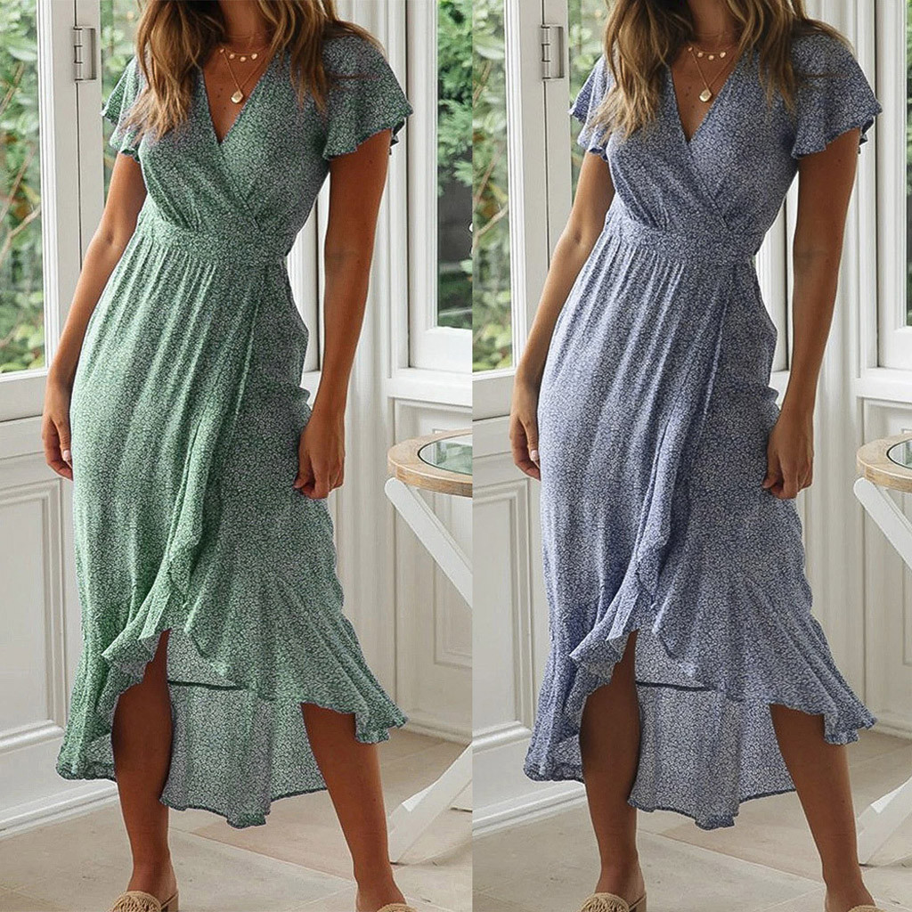 Women' maxi dressBohemian Floral Printed Wrap V Neck Short Sleeve Split Beach Party Dress dames jurken
Women' maxi dressBohemian Floral Printed Wrap V Neck Short Sleeve Split Beach Party Dress dames jurken