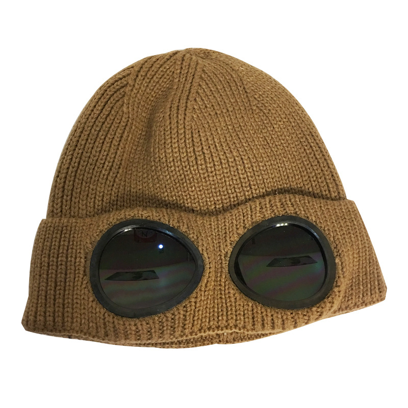 Women Men Double-use Thickened Hats Winter Warm Knitted Beanies Outdoor Ski Cap Sunglasses Accessories Adult Cap