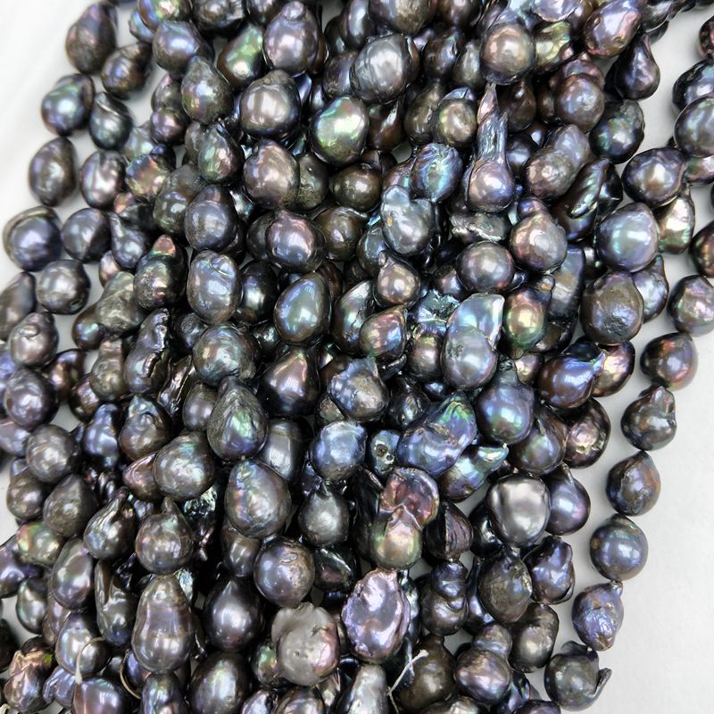 13x15mm peacock black freshwater cultured baroque pearls