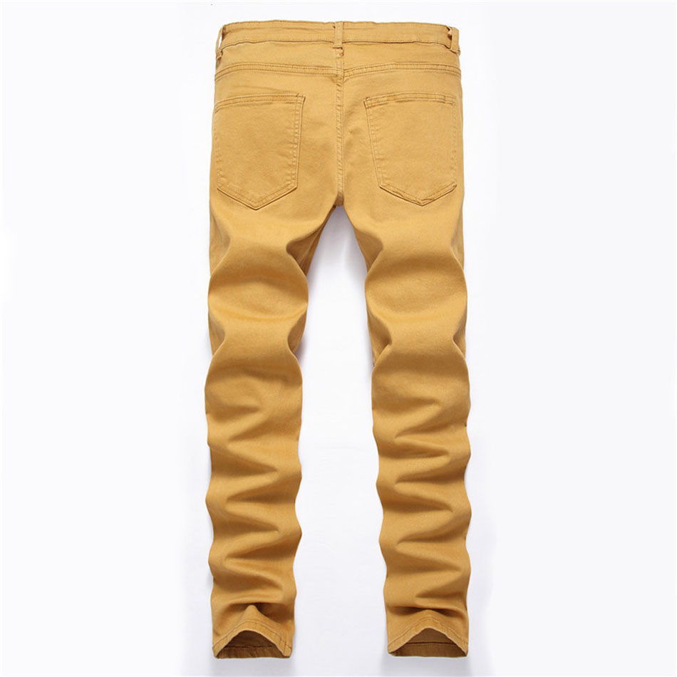 Men's Jeans Fashion Mens Ripped Biker Cotton Red Black White Slim Fit Motorcycle Skinny Hole Denim Joggers Pants