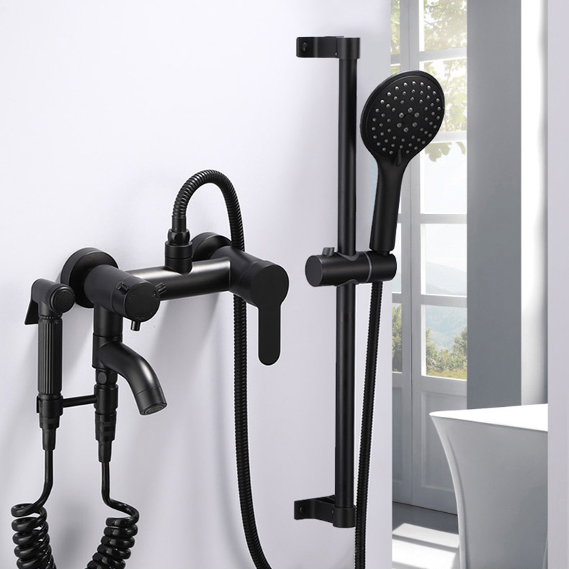 

Bathroom Shower Faucet Bidet Faucet Set Black Brass Bathroom Bathtub Shower Bath Tap Head Wall Mixer Taps