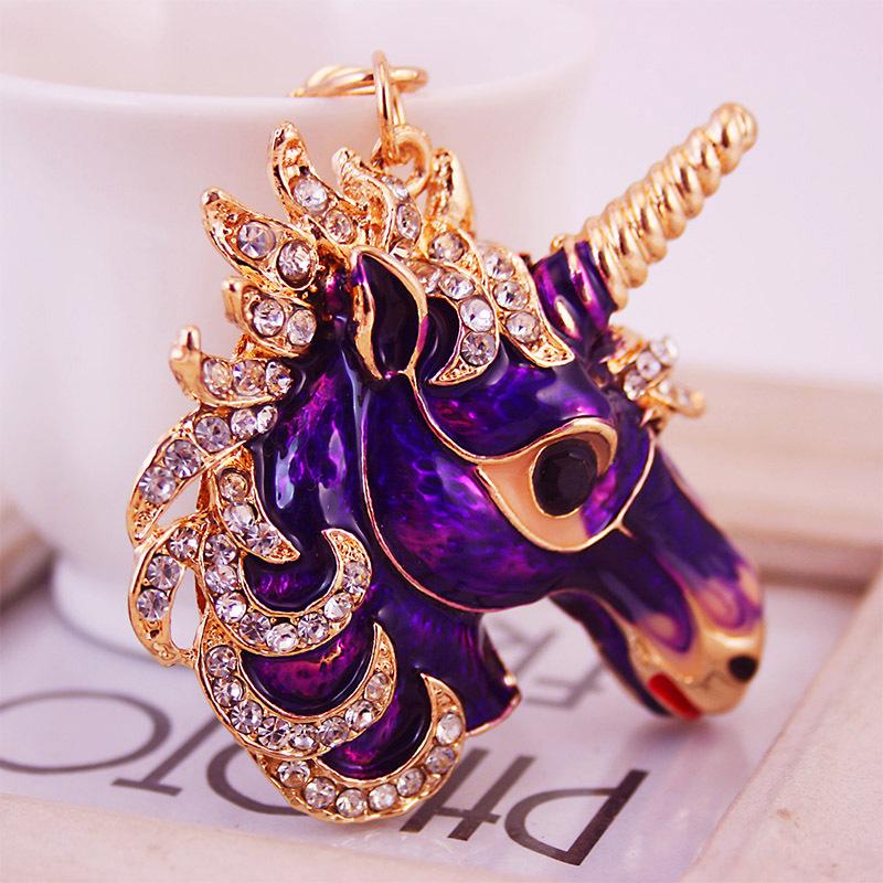 Animal Unicorn Horse Keychains New Arrival 3pcs/Lot Rhinestone Crystal Glitter Oil Drop Pendant Fashion Key Chains Car Handbag Key Ring