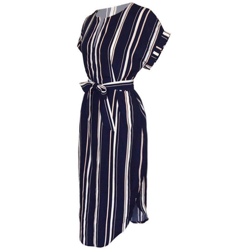 2019 Summer Women Striped Office Pencil Batwing Short Sleeve Tunic Bandage Bodycon Beach Party Dress Vestidos Mujer C19041701