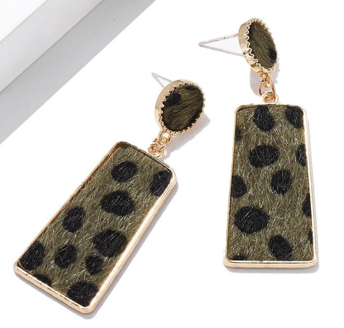 New accessories Korean style fashion personality leopard suede earrings geometric square long earrings earrings WY705