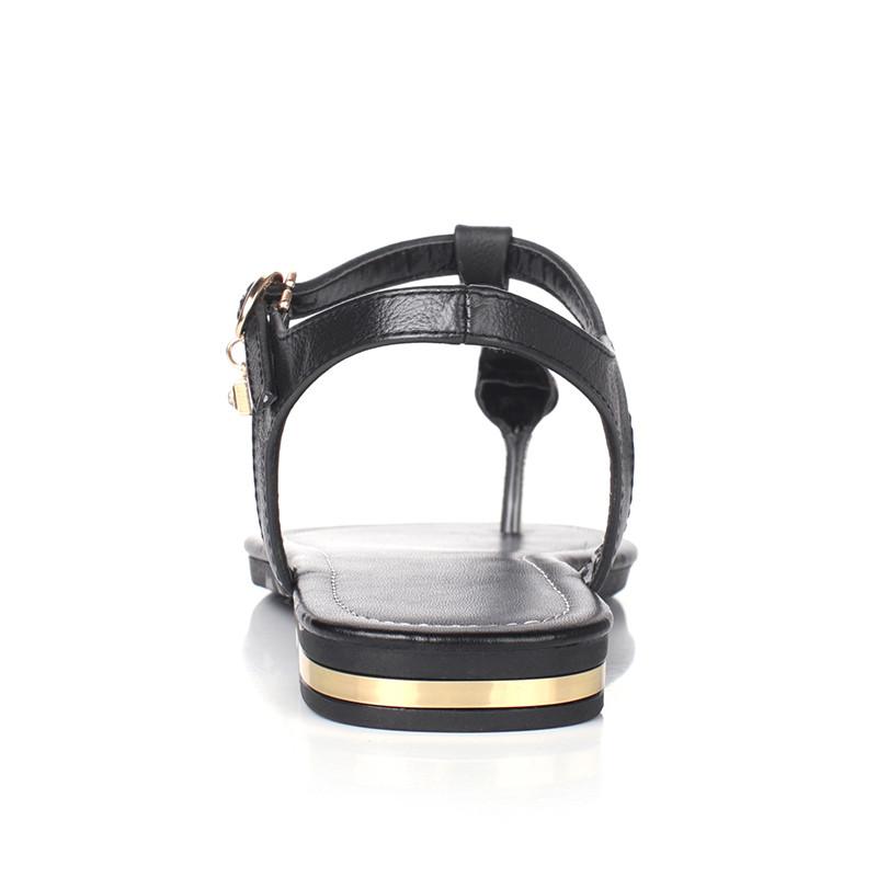 Hot Sale-New 2019 Summer Leather Flip Flops Women Shoes Gladiator Casual Flat Sandal Woman white Black