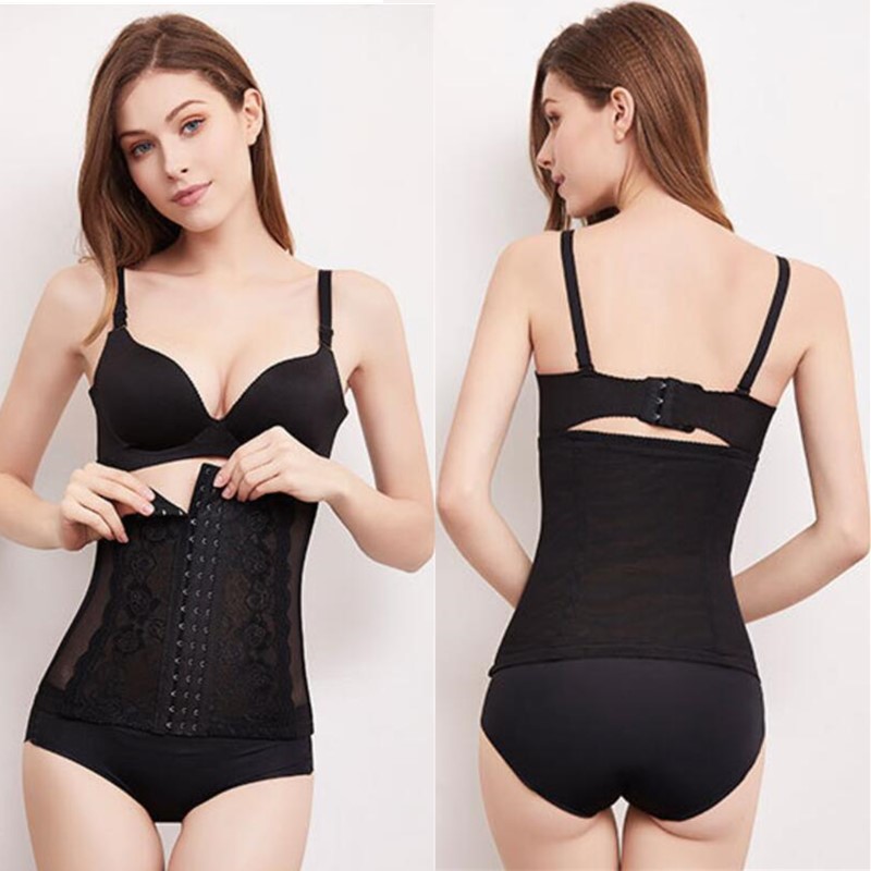 Women Lace Mesh Tummy Slimming Belt Postpartum Belly Control Shapewear Underbust Steel Boned Corset L-5XL Plus Size Body Shaper Black Beige