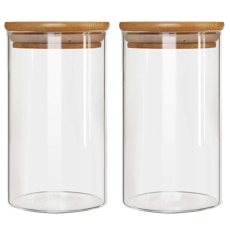 Glass Storage Jar, with Airtight Seal Bamboo Lid, 7.9 x 3.94 in ,Set of 2, 1300Ml Coffee Bean and Kitchen Container Pot 
Glass Storage Jar, with Airtight Seal Bamboo Lid, 7.9 x 3.94 in ,Set of 2, 1300Ml Coffee Bean and Kitchen Container Pot