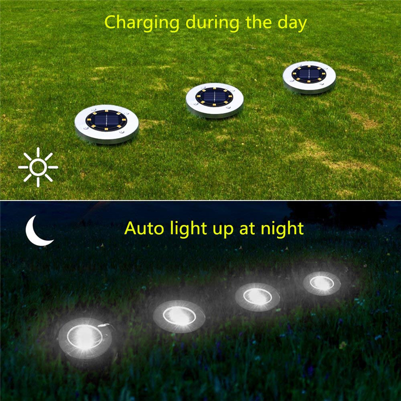 LED Solar Ground Lights 8 LEDs Solar Powered Waterproof Light Waterproof Garden Lights for Yard,Deck,Lawn,Patio
