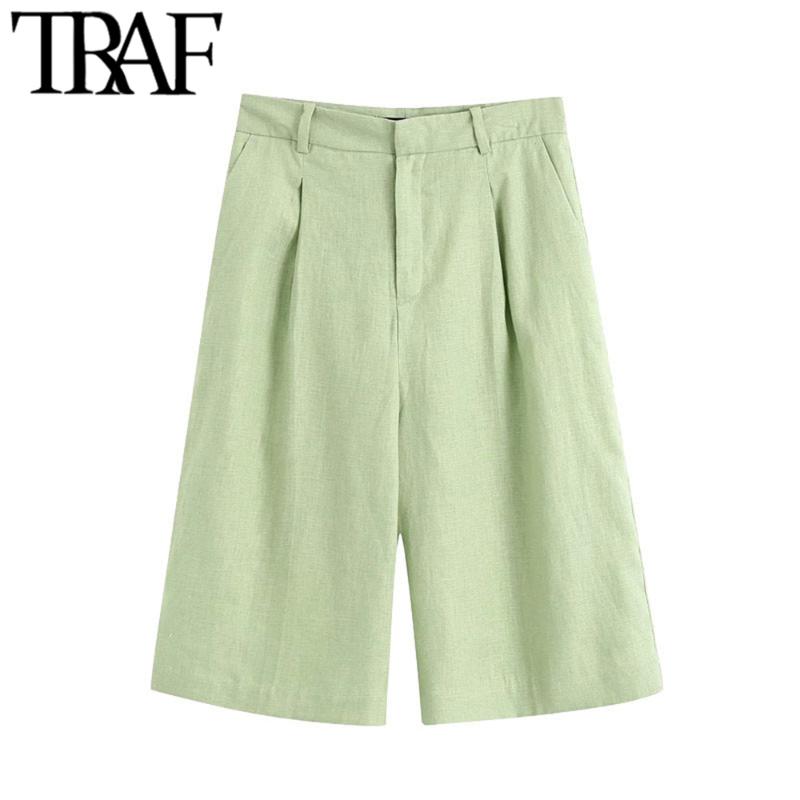 TRAF Women Chic Fashion Side Pockets Linen Shorts Vintage High Waist Zipper Female Short Pants Pantalones Cortos, As picture
TRAF Women Chic Fashion Side Pockets Linen Shorts Vintage High Waist Zipper Female Short Pants Pantalones Cortos, As picture