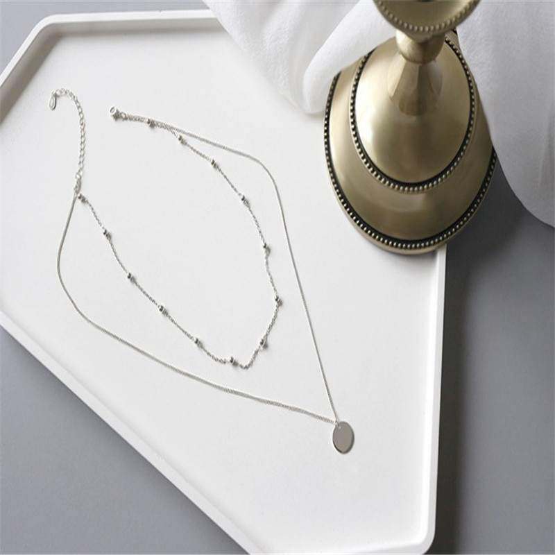 100% 925 Sterling Silver Double Layer Collarbone Chain Women Choker Necklaces New Simple Geometric Round&Beads Necklaces