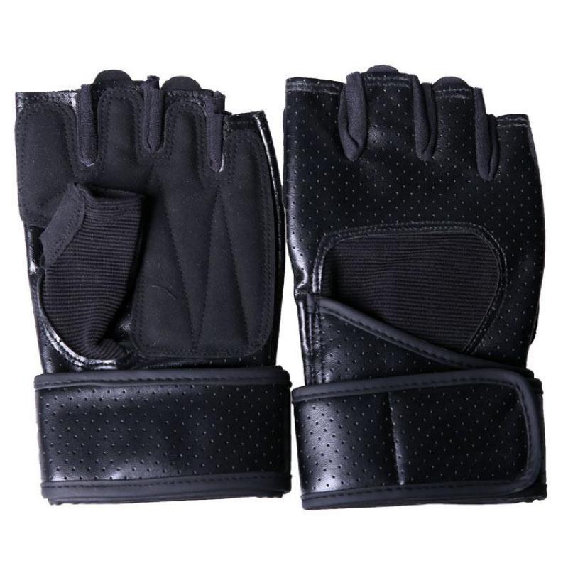 PU Leather Stitching Guantes Gym Gloves Body Building Exercise Training Weight Lifting Fingerless Fitness Gloves For Men Women