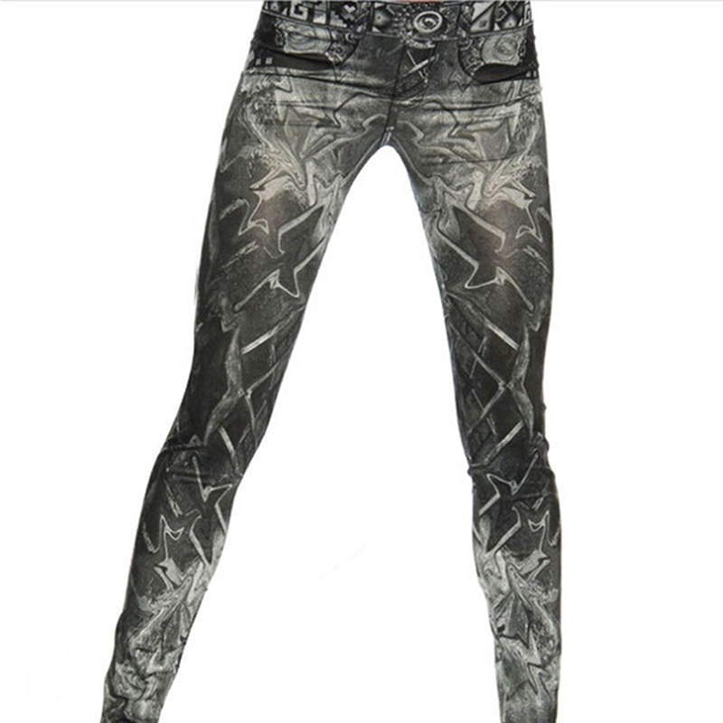 New Slim False Imitation Jeans Fitness Leggins Women Denim Leggings Heigh Quality Tattoo Painted Leggings Black One Size
