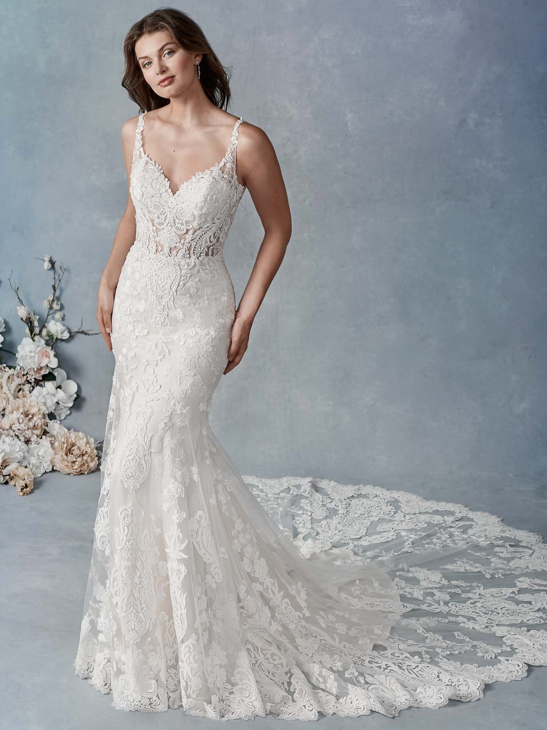 2020 New Elegant Mermaid Wedding Dresses V Neck Lace Appliques Bridal Gowns Illusion Backless Sweep Train Wedding Dress